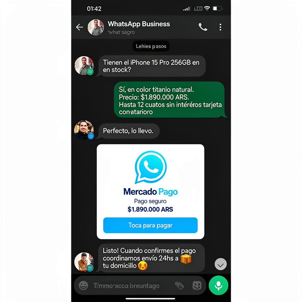 Conversación de WhatsApp con un link de Mercado Pago para comprar un iPhone